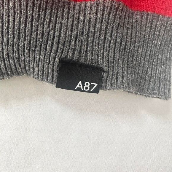 AEROPOSTALE 2000s Red Gray White Striped Wool Long Sleeve Sweater Mens S Indie - Picture 3 of 7